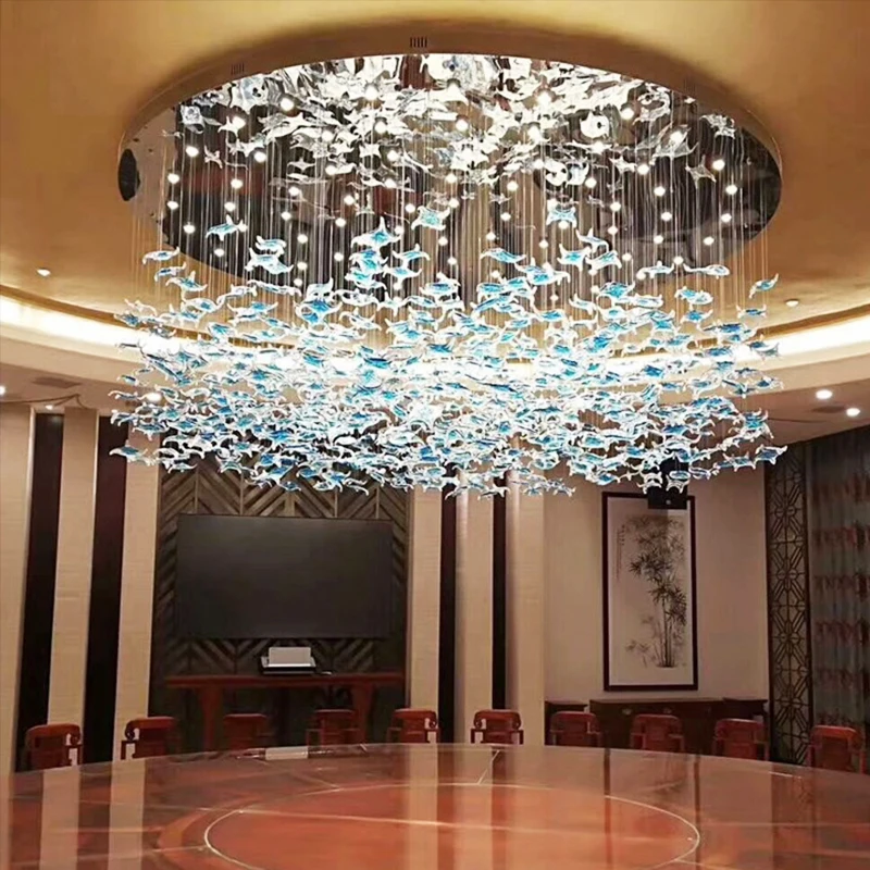 Maple Leaf Art murano Glass Chandelier Moden Hotel Lobby Crystal Lamp Custom Pendant Light For Lobby