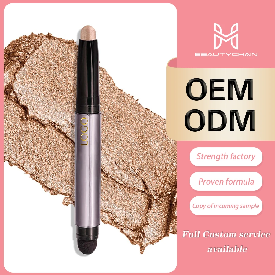 MLM Custom Makeup Hot Sell Private Label Vegan Cosmetics Makeup Eye Shadow Double Head Highlighting Glitter Eyeshadow Stick