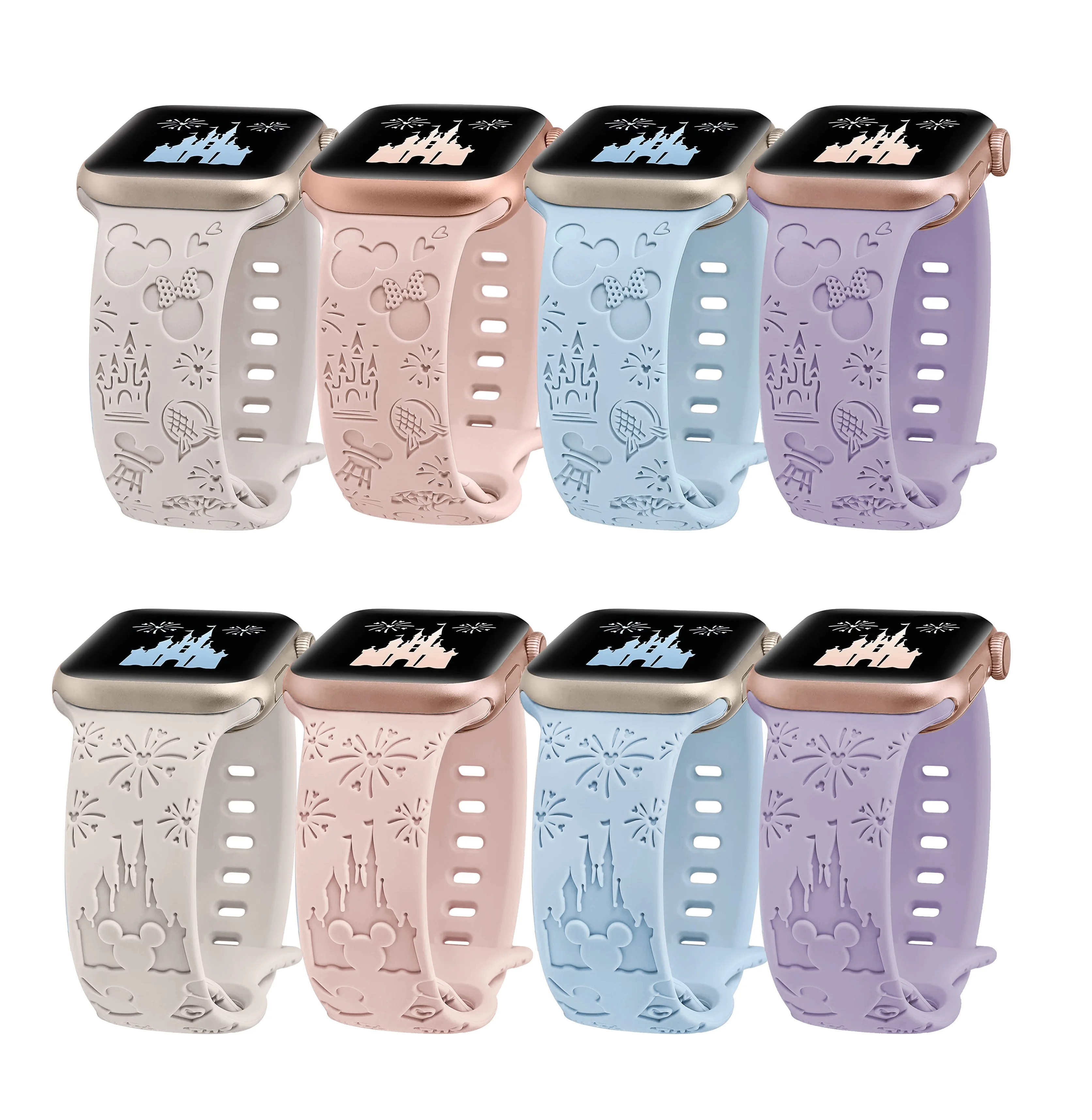Cute Cartoon Band For Apple Watch Silicon Engraved Strap 44mm 45mm Castle Replacement Band For iWatch 49mm