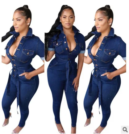 Fall Women Denim Jumpsuit Ladies Long Sleeve Button Down Jeans Rompers Female Casual Overall Playsuit