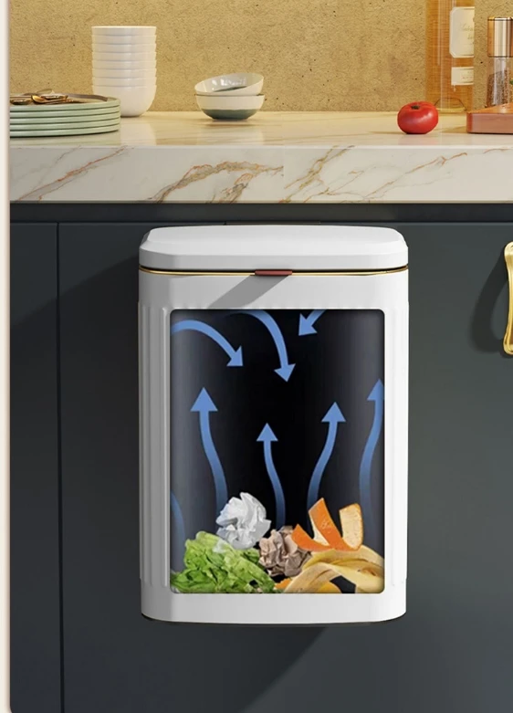 Kitchen Compost Bin Hanging Trash Can with Lid, Stainless Steel Trash Can Compost Bin Wall-Mount Indoor Kitchen Trash Bin