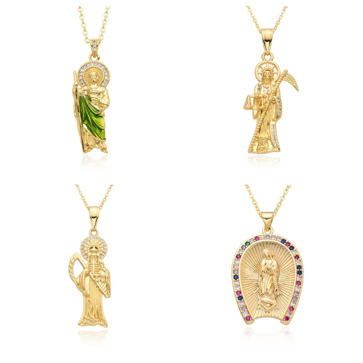 New Product Ideas 2024 Micro Inset Jewelry Virgin Mary Death Scythe Jesus Pendant Necklace 18K Gold Plated For Women