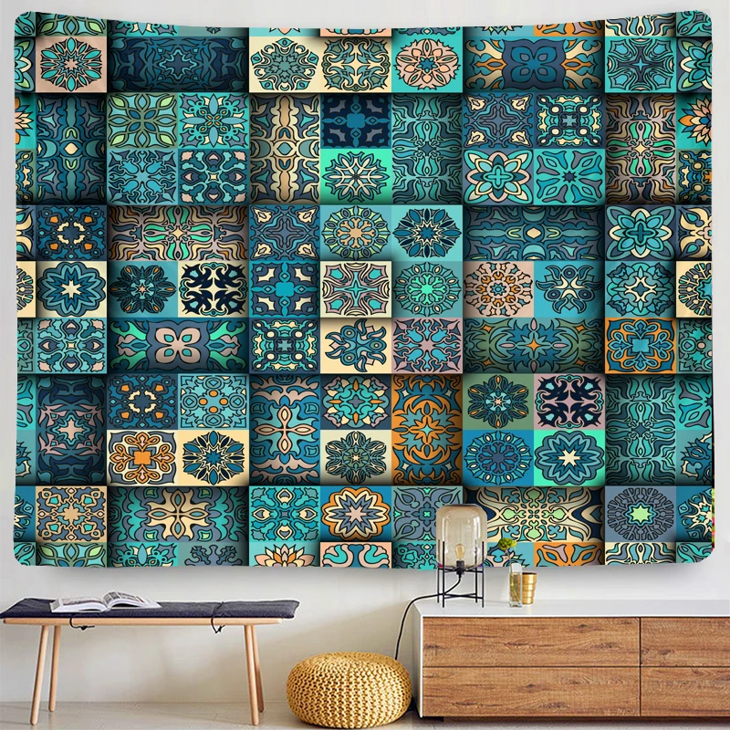 Colorful Psychedelic Indian Mandala Tapestry Wall Hanging Bohemian Tarot Card Witchcraft Yoga Mat Home Bedspread