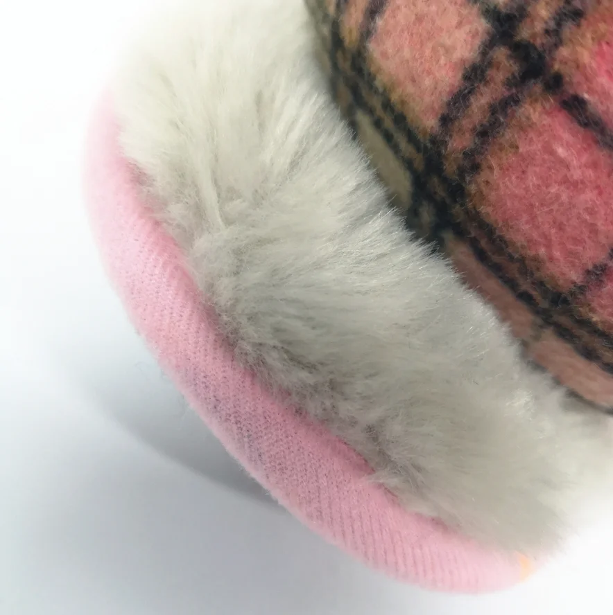 Высококачественные шерстяные меховые наушники в клетку, Зимние теплые наушники