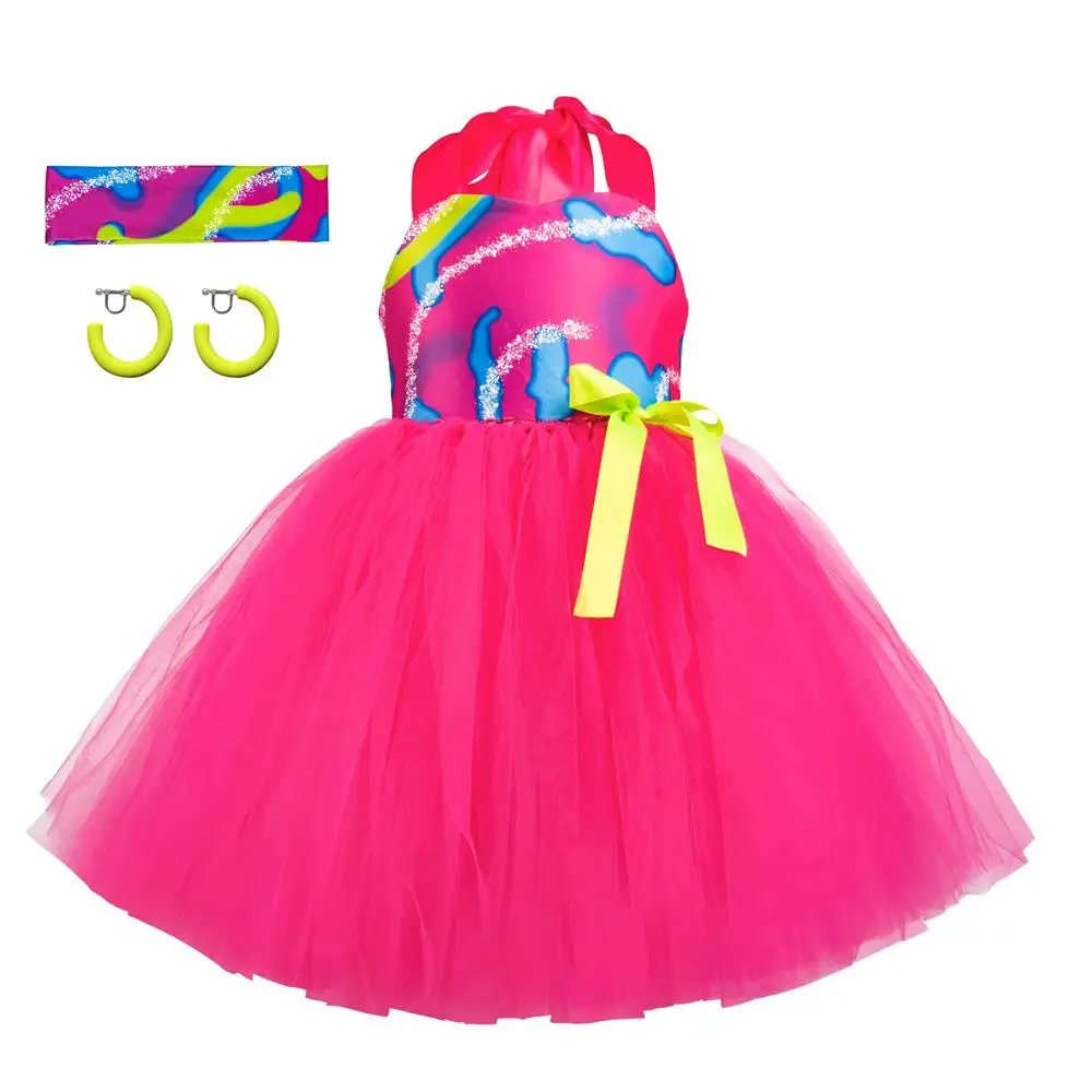 Newest Movie Hot Pink Dress Evening Cosplay Costume Real Life Film Dress Gown Halloween For Woman and Girls Tutu Dress