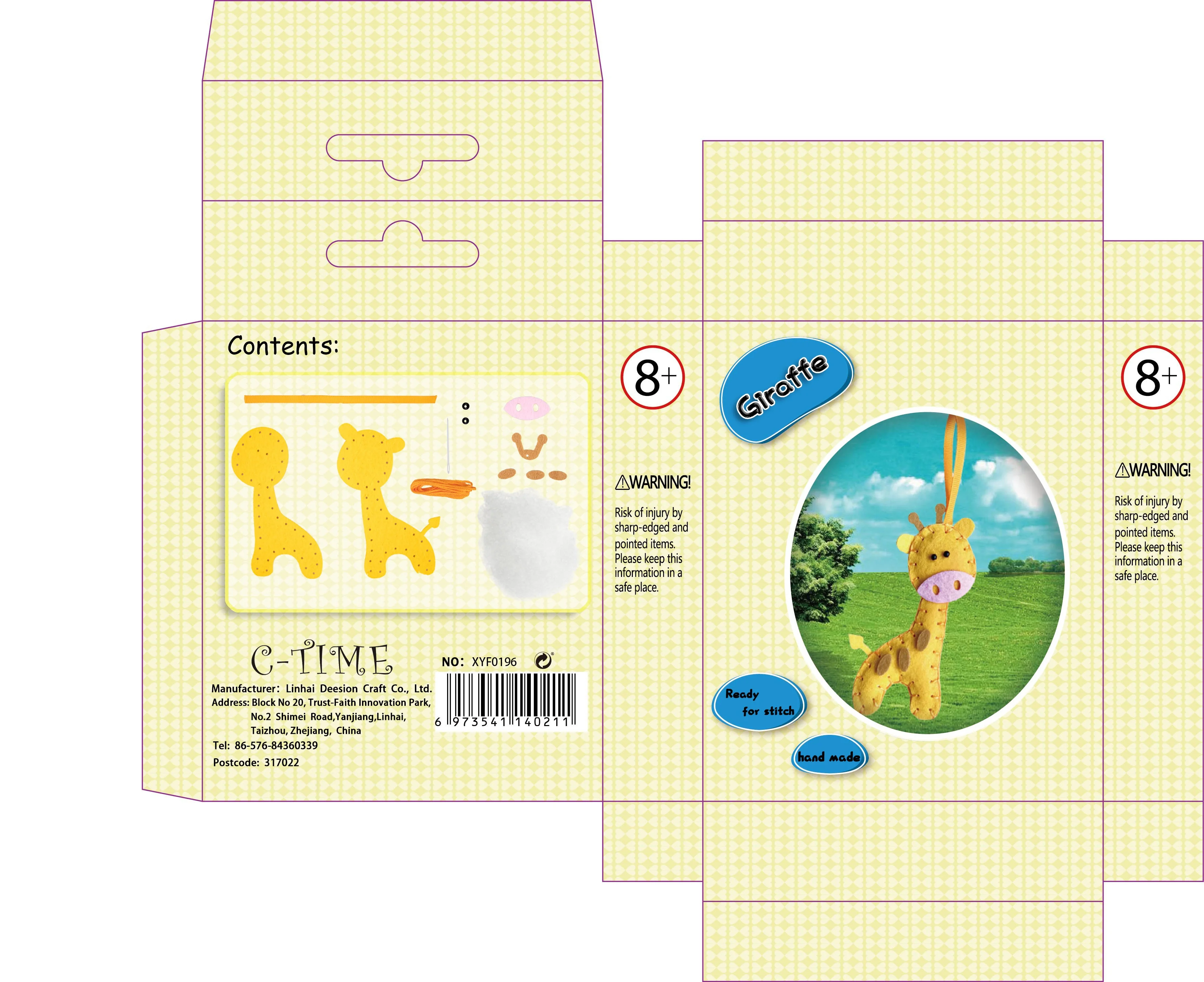 NONE-TOXIC ECO FRIENDLY FELT DIY KIT ANIMAL GIRAFFE READY FOR STITCH LEARN TO SEW ART AND CRAFT FOR KIDS