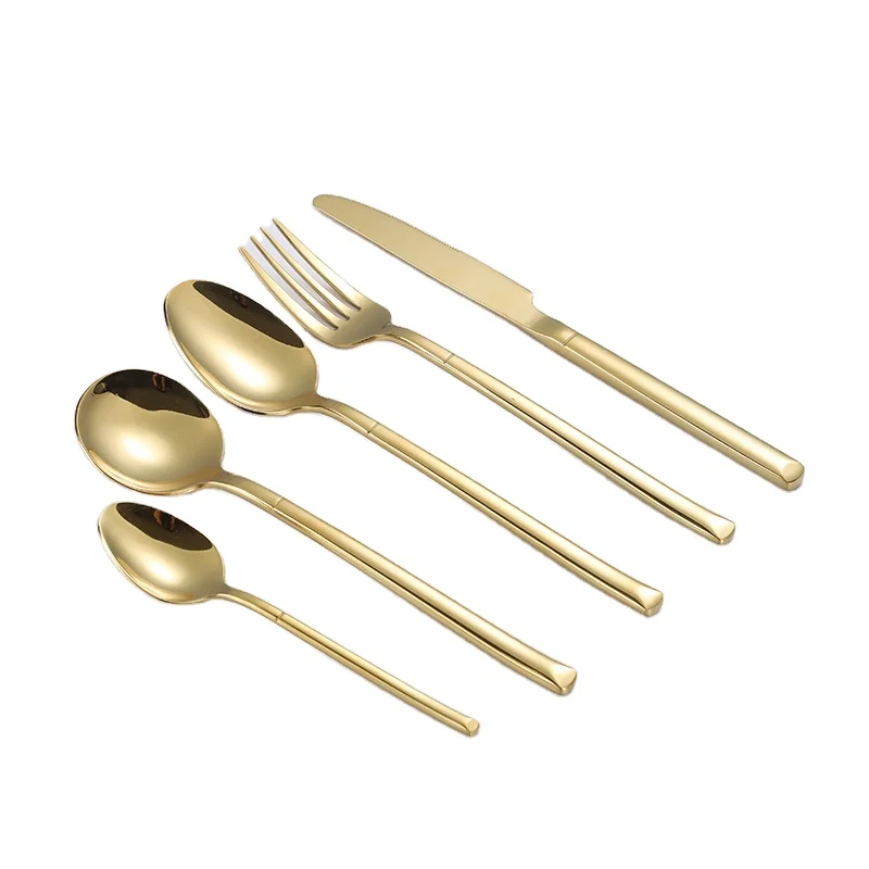 Hot sale Travel Fork And Spoon Stainless Steel Gold Cutlery Flatware Set Cubiertos Dorados Acero Inox