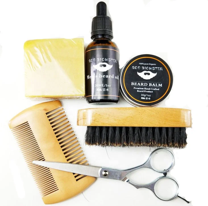 Custom logo Beard Care Set 100% Natural Wild Boar Bristle Beard Cream And Oil  Private Label High Quality Beauty Kit