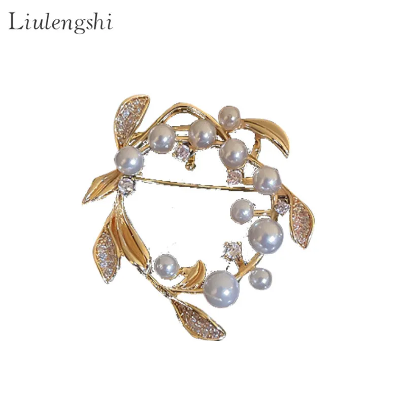 Gold Plated White Enamel Deer Pearl Open Heart Wheat Pearl Brooches Enamel Butterfly Wheat Ear Leaf Pearl Circle Brooch Pin