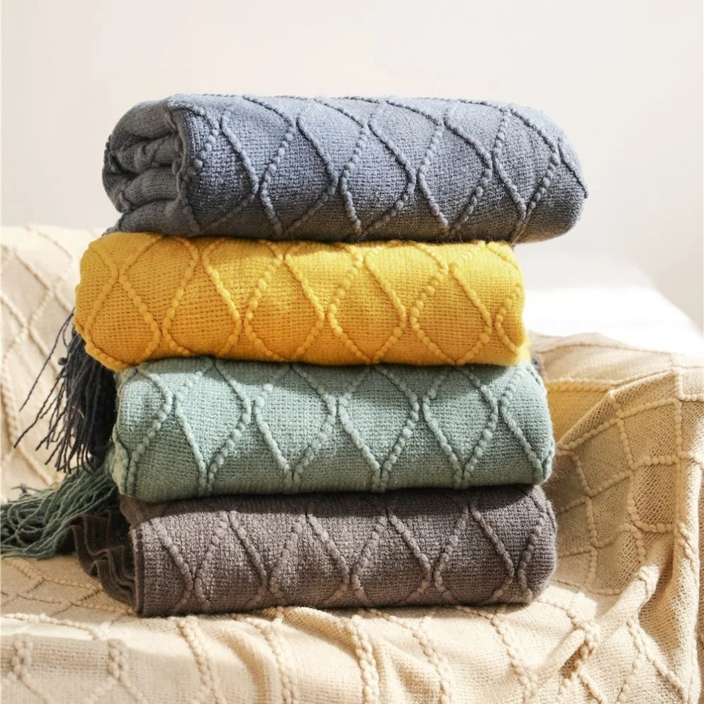 Hot Sale Knitted Blanket Lightweight Decorative Throw With Tassels For Couch Bed Sofa Travel
