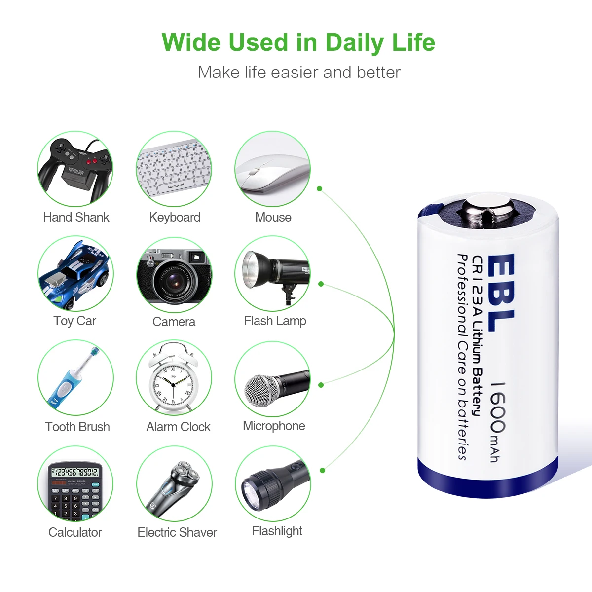 Cameras Flashlight 4 Pack EBL Lithium CR123A Batteries 3V 1600mAh Rechargeable Lithium Metal Battery With 10-Year Shelf Life