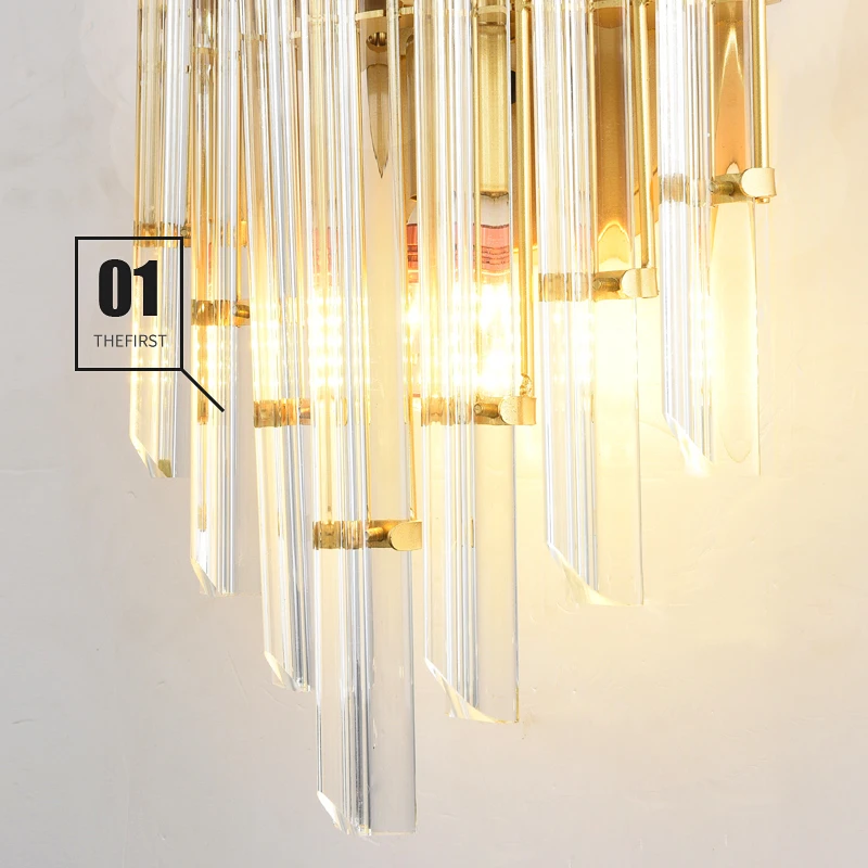 Modern Hotel Indoor Brass Living Room Bedside Luxury Wall Light Sconce Gold Iron Crystal Wall Lamp For Home Bedroom Decoration
