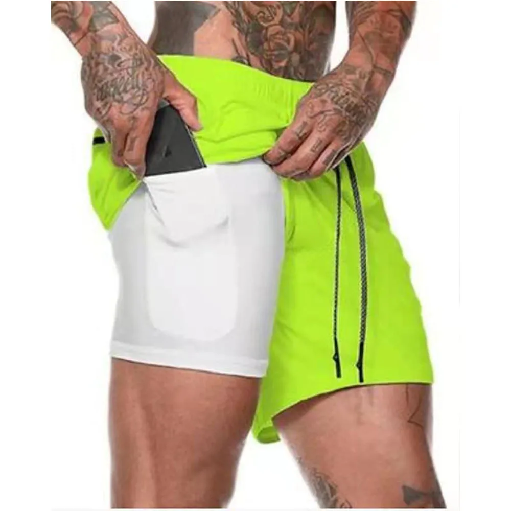 2 In One Gym Shorts Wholesales Compression Workout Running Sport Shorts 2 Layer Mesh Fitness Men Workout Shorts Polyester