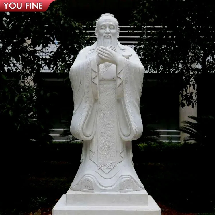 Outdoor Life Size Natural Stone Hand Carved Chinese Marble Confucius Statue Sculpture
