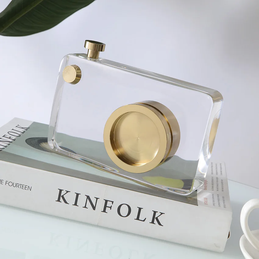 Modern luxury golden crystal Metal camera Model for home decor crystal crafts for souvenir gifts top quality crystal ornaments