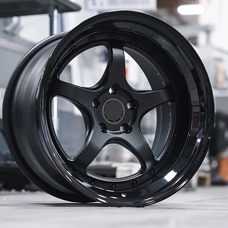 Racing Car Wheels 2 Piece 18 19 20 21 22 Inch 5x120 5x112 Full Black 5 Star Forged Alloy Wheels Rim For Mazda RX7 Mercedes Benz