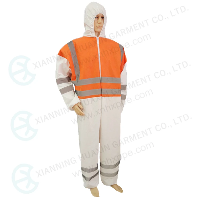 White  and Orange stitching   coveral with reflective tapes