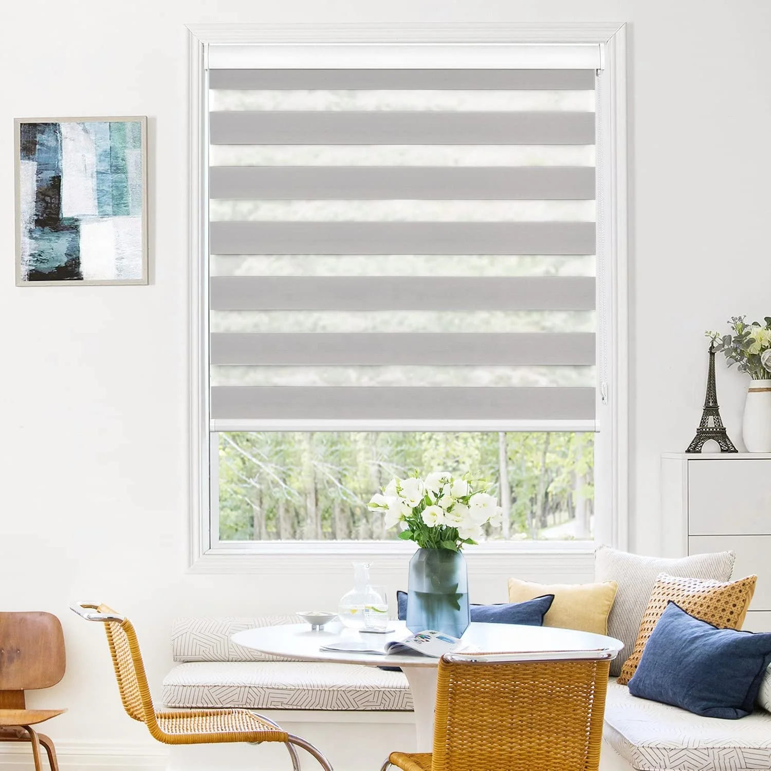 Double Layer Zebra Roller Blinds Day and Night Window Coverings No Drilling Easy Fix Indoor Manual Dual Zebra Blinds Shades