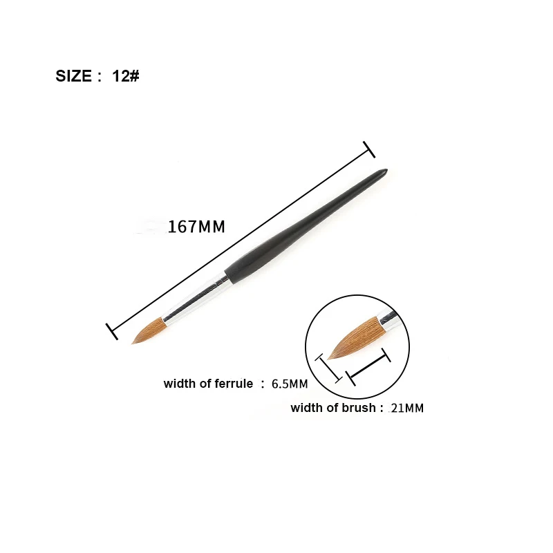 Manicure Supplies Nail Art Brush Round 100% Kolinsky Sable Acrylic Nails Brush with Wood Handle