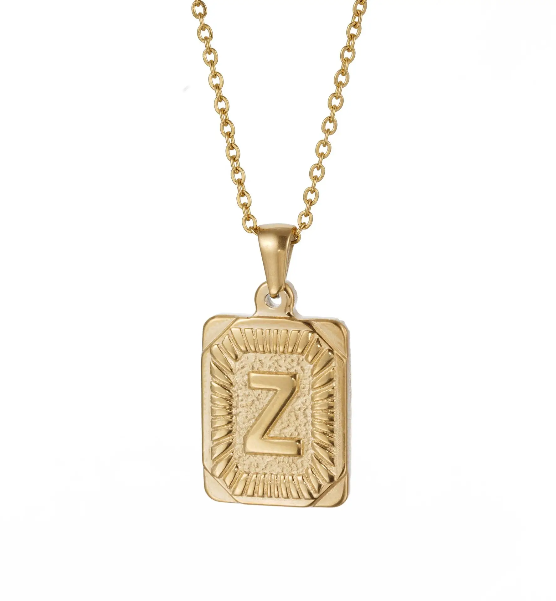 ODM Alphabet 18k Gold Personalized Words Initial Name Square Charm Necklace Simple Letter Pendant