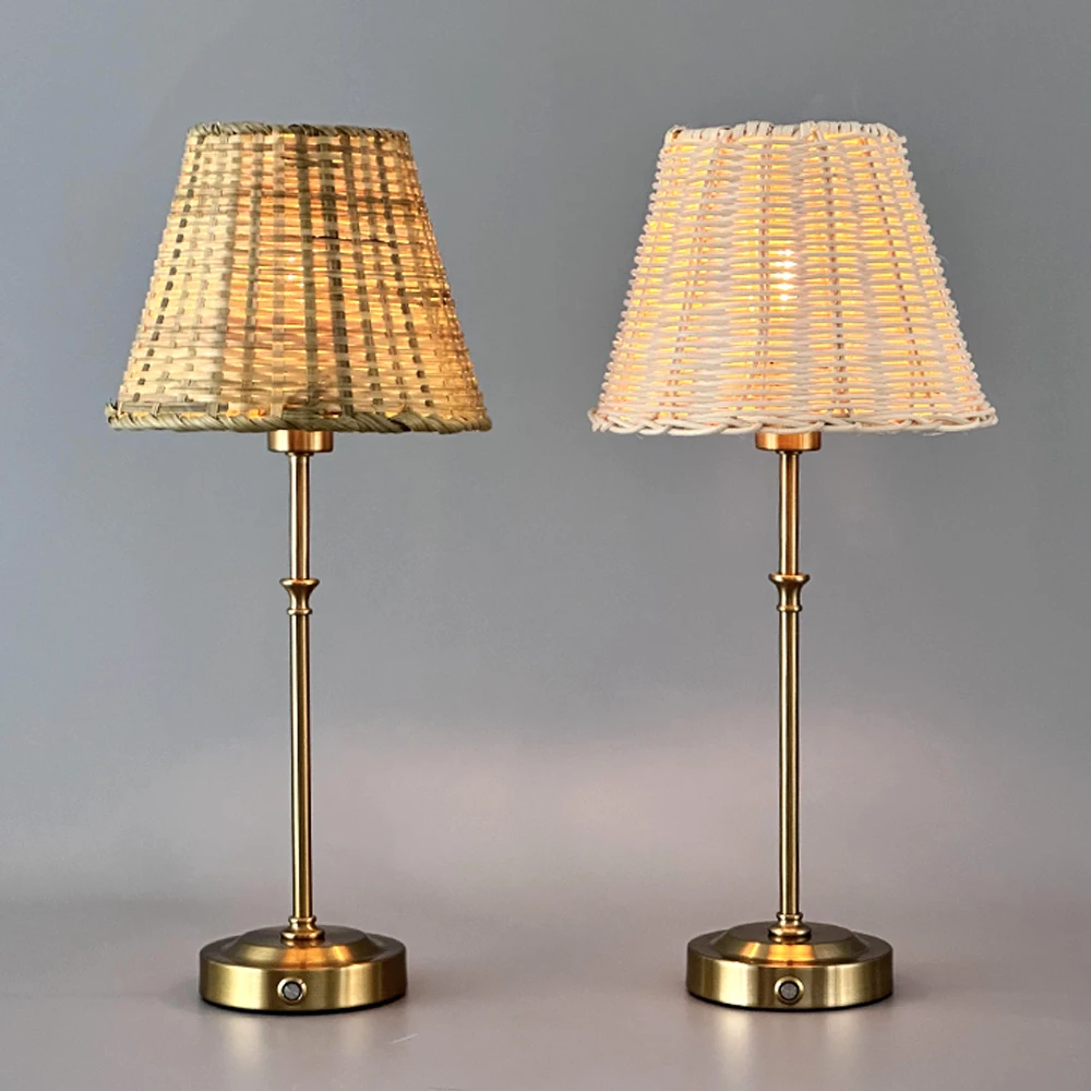 Exclusive Design Bamboo Rattan Restaurant Table Lamps 5200mah High-Capacity Battery Replaceable Lampshade Cordless Table Lamp