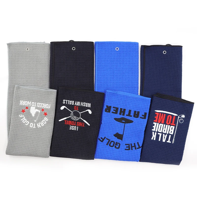 QITONG Caddy Golf Accessories Ball Towels Blank Custom Logo Embroidery Microfiber Waffle Golf Towel
