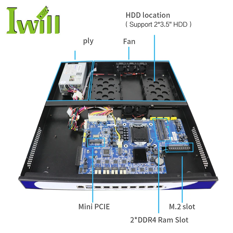 Core 6th i3-6100 i5-6200 i7-7500 CPU 1U Server Rack Mounting 8*i211-AT LAN Firewall Server Support Pfsense AES-NI