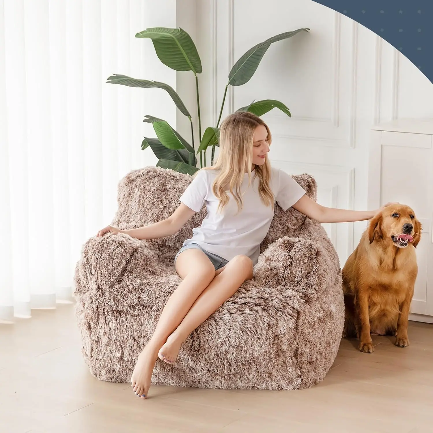 Faux Fur Stuffed Lazy Single Bean Bag Outdoor Sofas Nature Filler Large Living Room Giant Bean Bag Chair For Adults