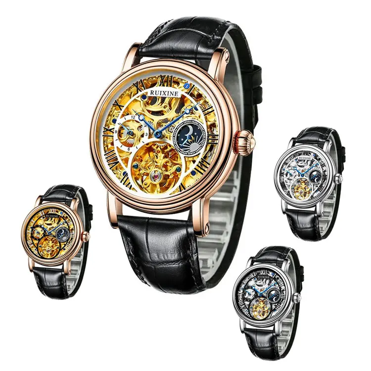 Luxury Mechanical Watch Men R7318 Customize Logo Leather Watch strap Wristwatches