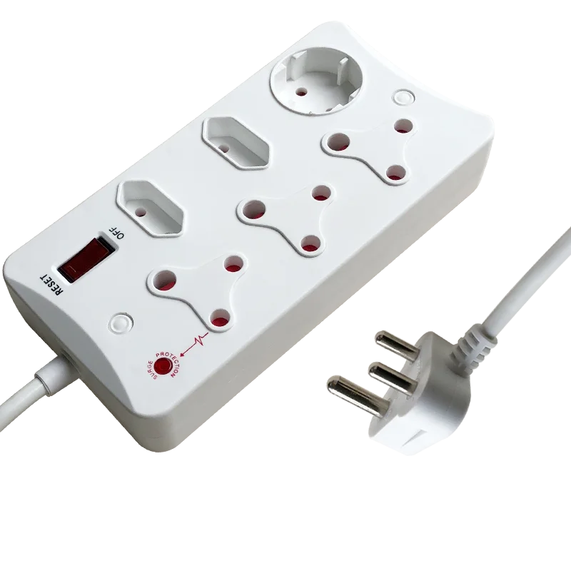 
high quality South African type 6 ways electrical multiple plug socket outlets indoor use surge protected power strip 