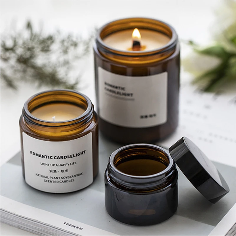 Glass Manufacture OEM Wholesale Soybean Wax ES89 Amber Scented Aroma glass candle holders lanterns and candle jars