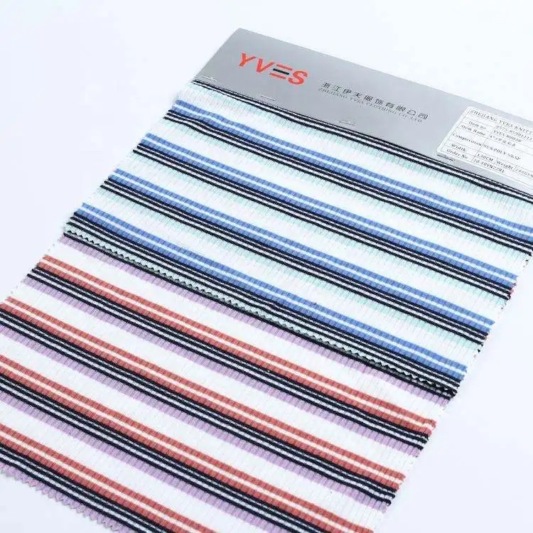 High quality super soft touch polyester spandex ribbed colour striped rib knitted fabric