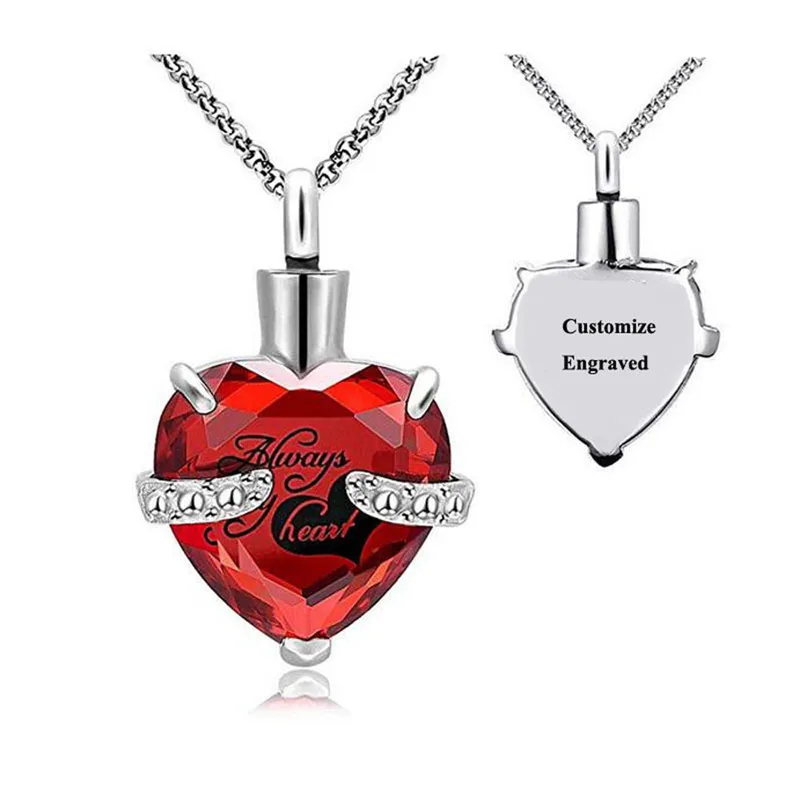 Stainless steel heart-shaped 12-month birthday stone urn funeral perfume bottle ashes commemorative pendant necklace
