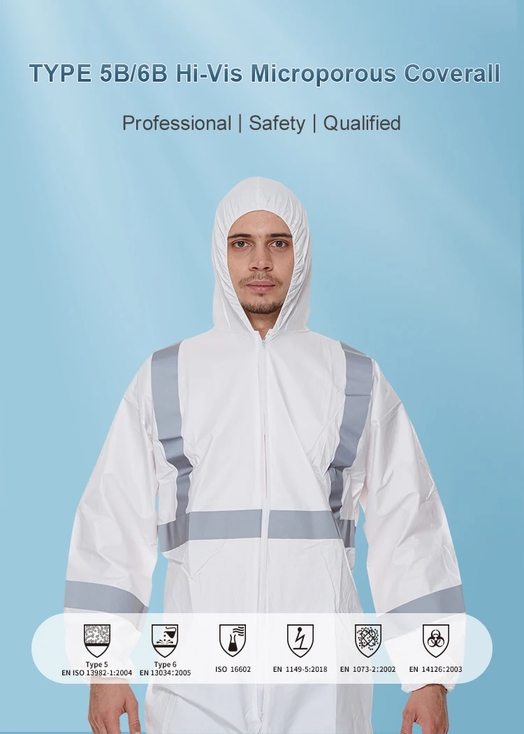 High Visibility Disposable Coveralls With Reflective Taps White Reflective Safety Overall Disposables Rain Proof