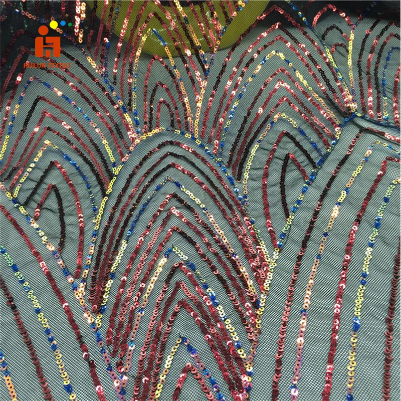 HLJ233 wholesale gold mesh 5mm sequin fabric for wedding party