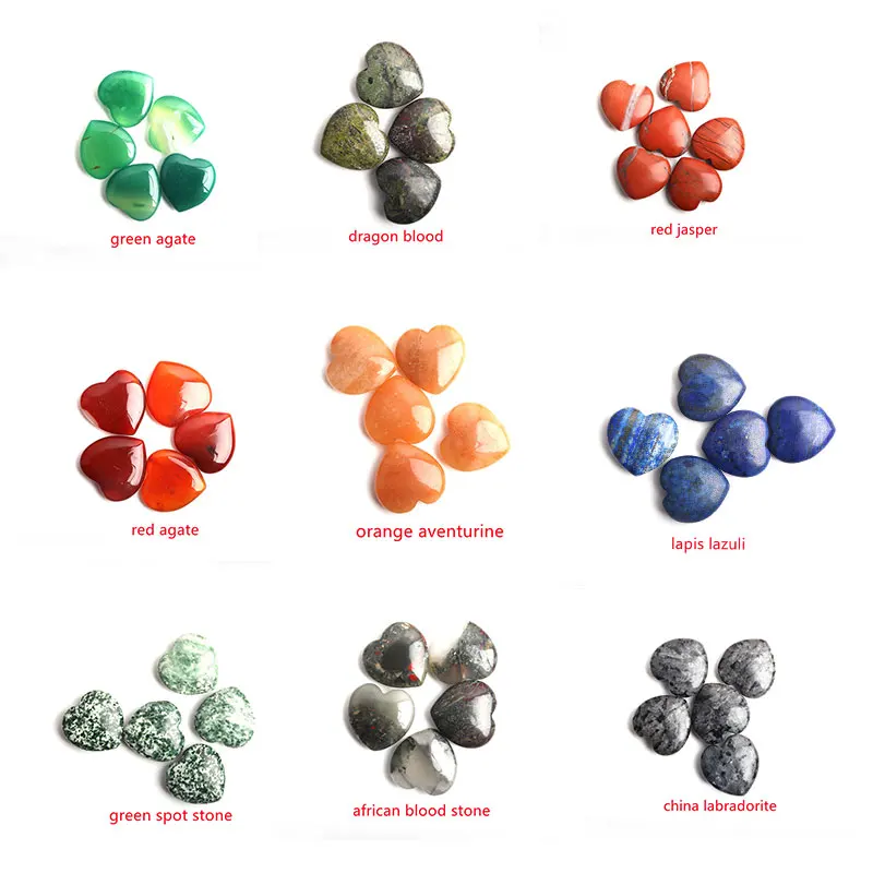 Hot Sale Natural Crystal Healing Stone Heart Shaped Flat Back Gemstone Heart Necklace Pendant For Gifts