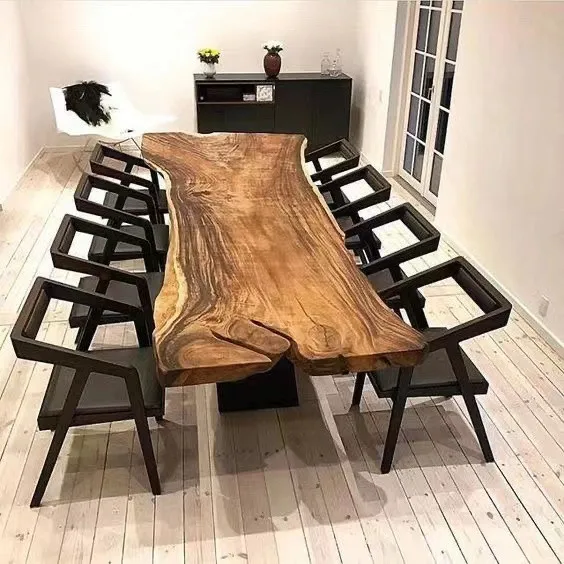 Hot selling Outdoor furniture walnut natural shape table top live edge wood slab restaurant dining table