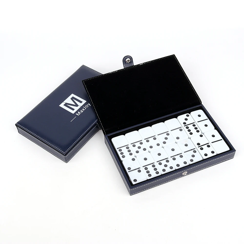 Hot Sale Domino Double Six Melamine Dominoes Set Custom Leather Domino Storage Box