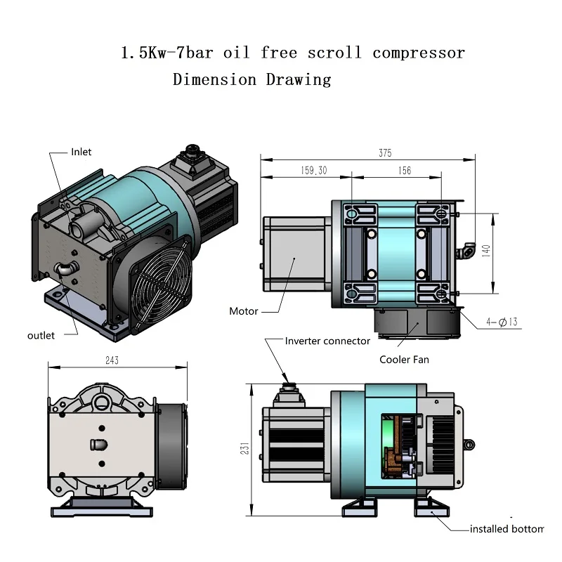 custom 15L/min Oil-Free Scroll Vacuum Pumps