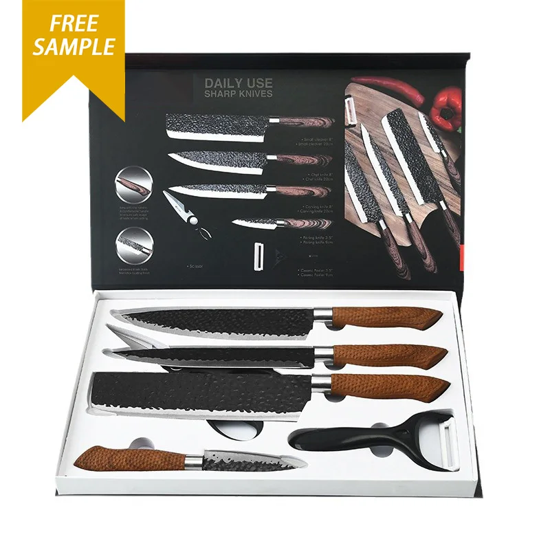 Бесплатный образец набор из 6 предметов нож для обвалки курицы ручной работы нержавеющей стали шеф-повара углеродистой дамасский