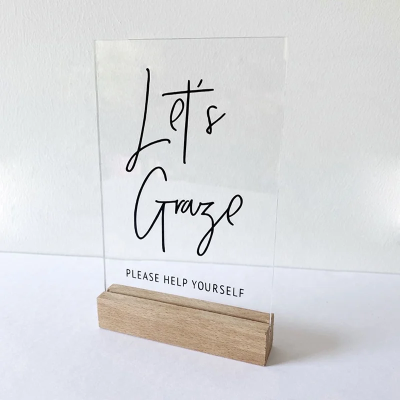 Customized Acrylic Table Number Holder Menu Display Holder Wood Base Acrylic Stand Holder
