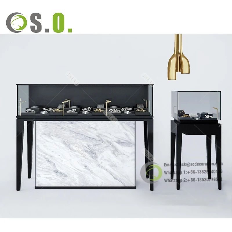 Hot Sell Luxury Wooden Glass Jewelry Showcase Display Jewelry Glass Counter Display Showcase With Lockable