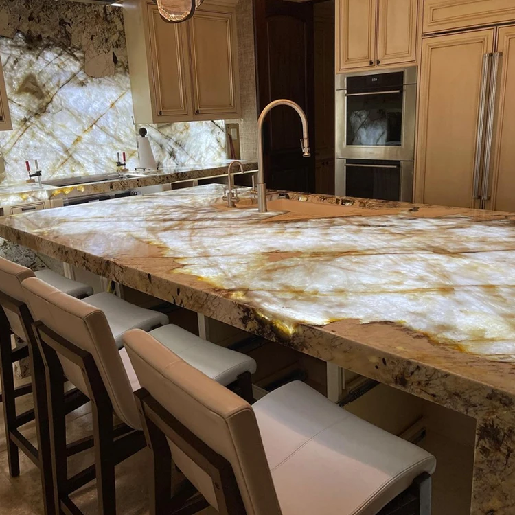 Custom Luxury Brazilian Decor Pandora Quartzite Slabs Backlit Big Crystal Pandora Patagonia Granite for Villa Project