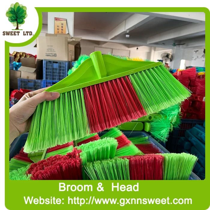 Indoor/Outdoor Plastic Broom with Wood Stick PVC & PET & PP Broom Dustpan Floor Cleaning & Sweeping broom for Home Use