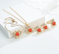 Elfic Cute Jewelry Sets Necklace&Rings&Bracelets&earrings Bear jewelry Animal Stud earrings Conjuntos Oro Laminado Gold Plated