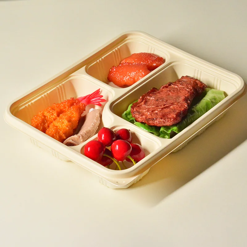 High Quality Wholesale Biodegradable Lunch Box 4 Compartments Take Out Container Food Box Meal Prep Container