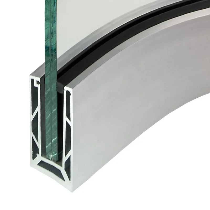 ROCKY Interior Led Light Frameless Mirror Like Balcony Deck  Aluminum Base Shoe U Channel 17.52 mm Curved Glass Railing