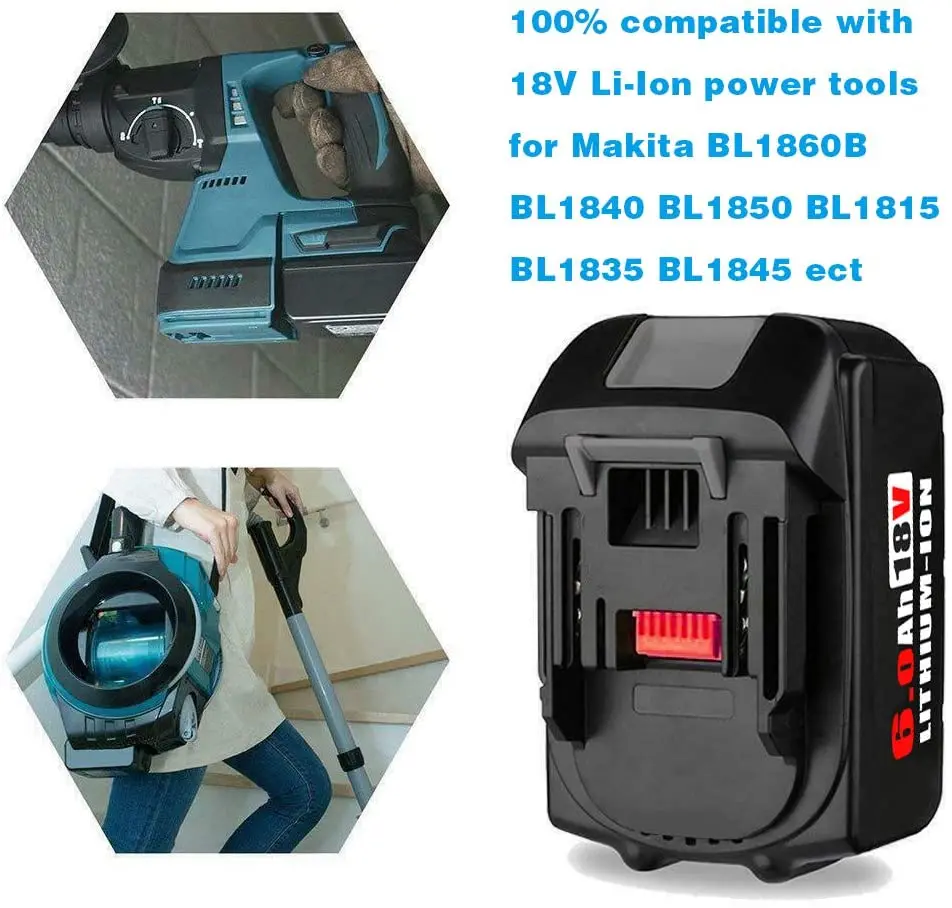 18v Power Drills Lithium Ion Batteries Pack Replacement for Makita 6AH