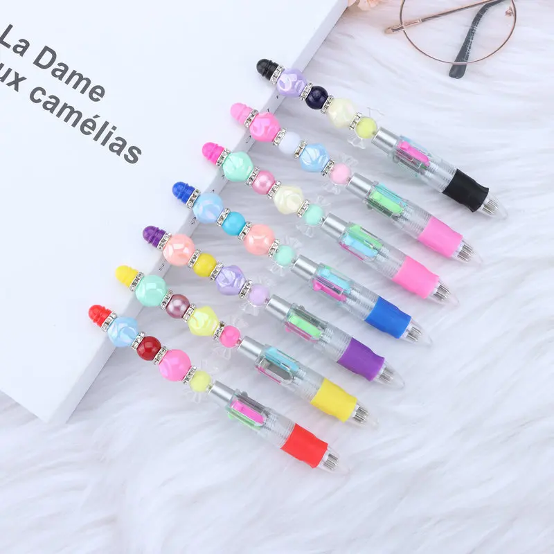 Bead DIY Personalized Four-Color BALLPOINT Pen Creative Novelty Jewelry Cute Puzzle Transparent Plastic Ball Pen