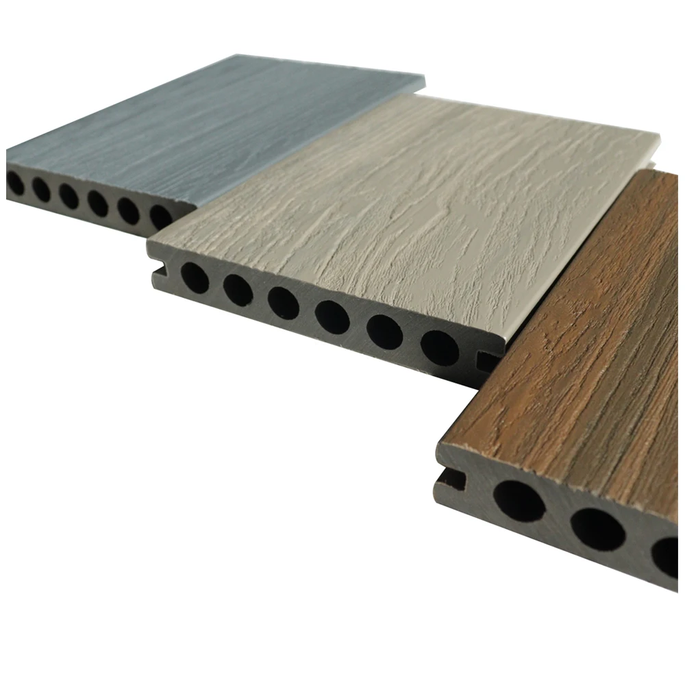 Exterior patio terrace matte finish Co-extrusion round holes hollow composite wood brushed capped wpc decking
